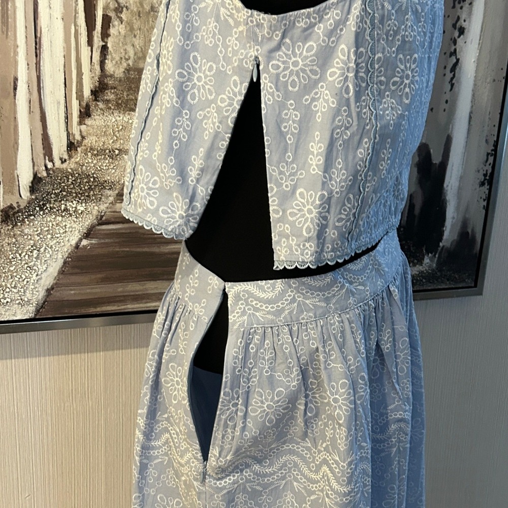 LOFT‎ Two Piece Blue White Floral Embroidered Scalloped Cotton Set NWT- Sz 10/12 - Picture 8 of 14